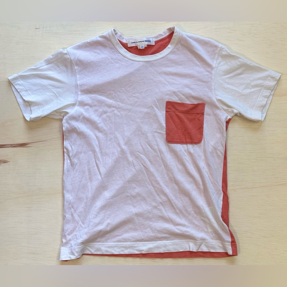 Comme des Garçons CDG SHIRT Colorblock Pocket Tee White/Coral Orange Red size XS